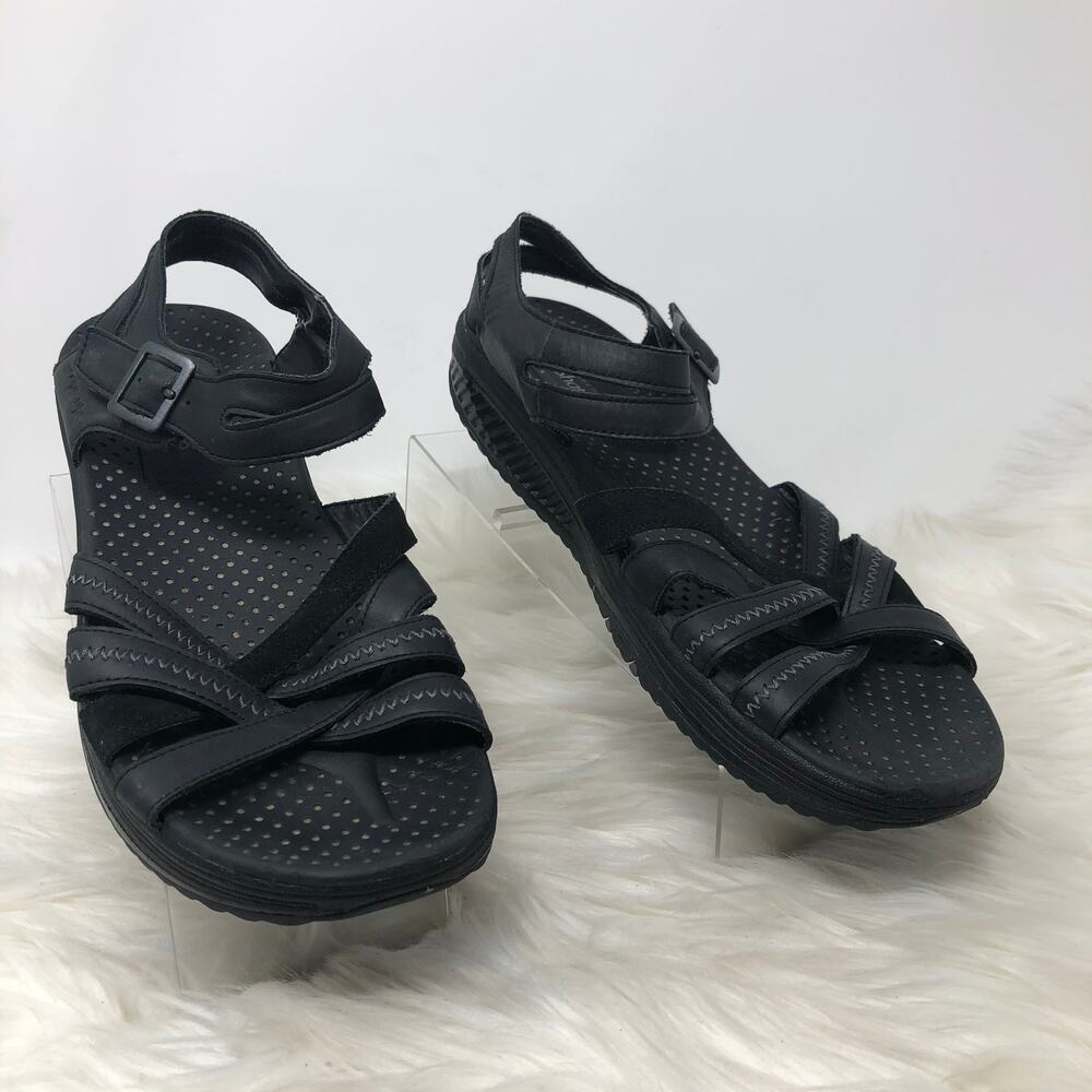 Skechers Shape Ups Black Leather Upper Women's Sandals 9.5